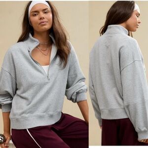 Aerie ‘suns out’ Gray Half-Zip ballon sleeve oversized Sweatshirt LAST PRICE
